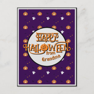 Postal Festiva Patrón personalizado de Halloween púrpura espeluzn