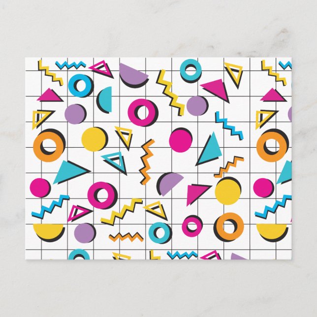 Postal Festiva Patrón retro geométrico de los años 80 (Anverso)