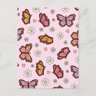 Postal Festiva Patrón sin fisuras de mariposa y flores