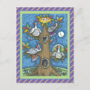 POSTAL FESTIVA PAVO ÁRBOL, ACCIÓN DE GRACIAS DIVERTIDOS GALLINOS