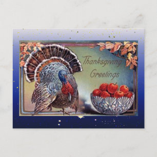 Postal Festiva Pavo Clásico y Tazón de Manzanas