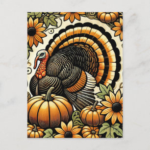 Postal Festiva Pavo de Acción de Gracias                         