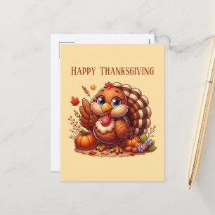 Postal Festiva Pavo de Acción de Gracias feliz lindo 