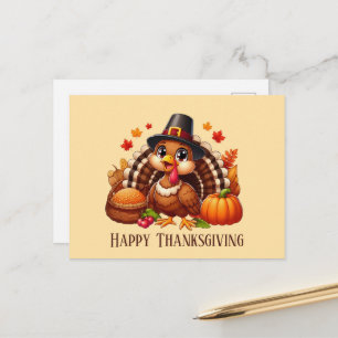 Postal Festiva Pavo de Acción de Gracias feliz lindo