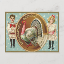 Postal Festiva Pavo de Acción de Gracias Patriótico Niños Estrell