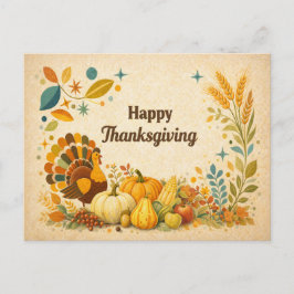 Postal Festiva Pavo de cosecha de Acción de Gracias moderno de me