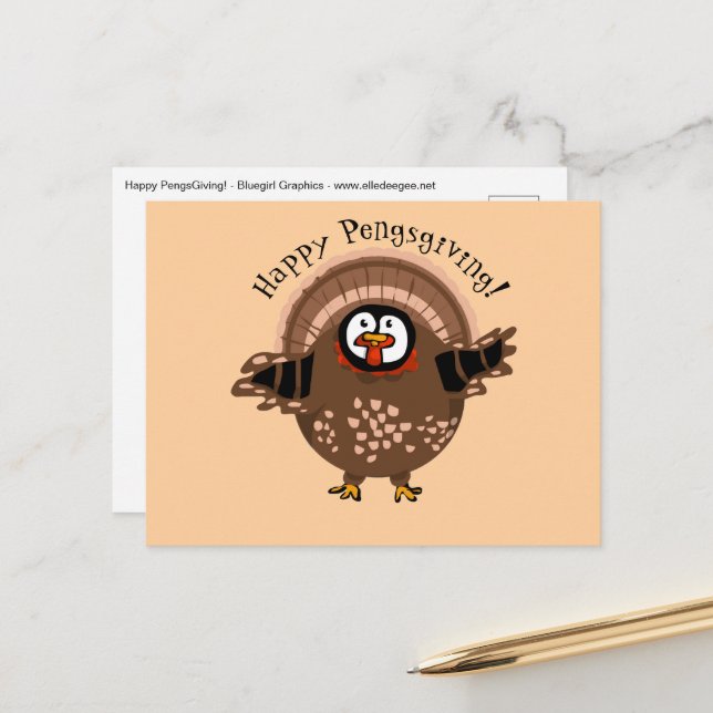 Postal Festiva Pavo de PengsGiving Feliz (Anverso/Reverso In Situ)