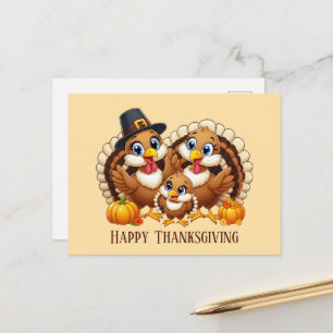 Postal Festiva Pavo del Día de Acción de Gracias feliz lindo Fami