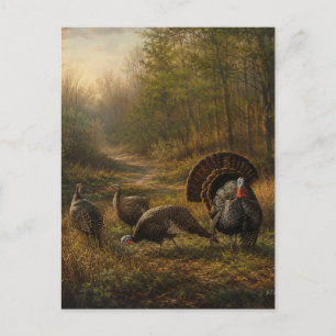 Postal Festiva Pavos silvestres en el bosque otoñal