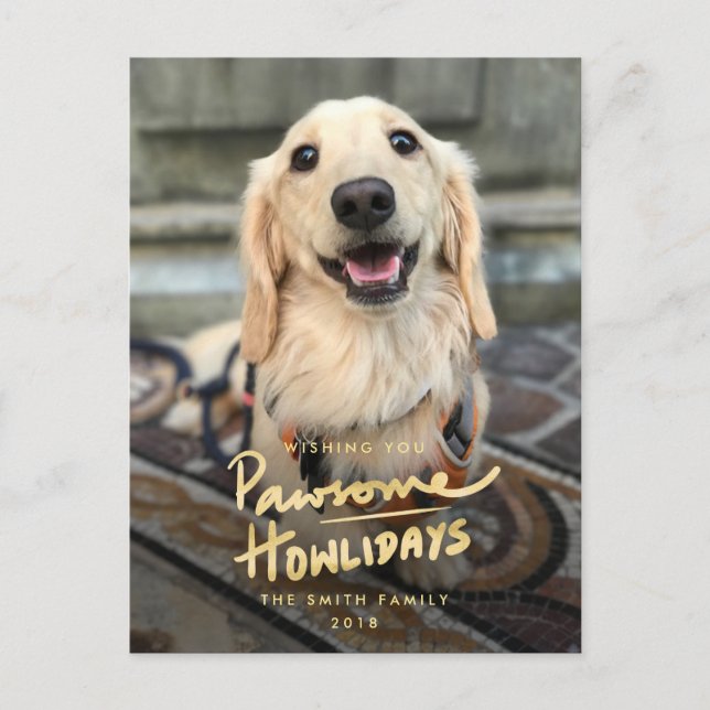 Postal Festiva Pawsome Howlidays Funny Dog Pun Photo Holiday (Anverso)