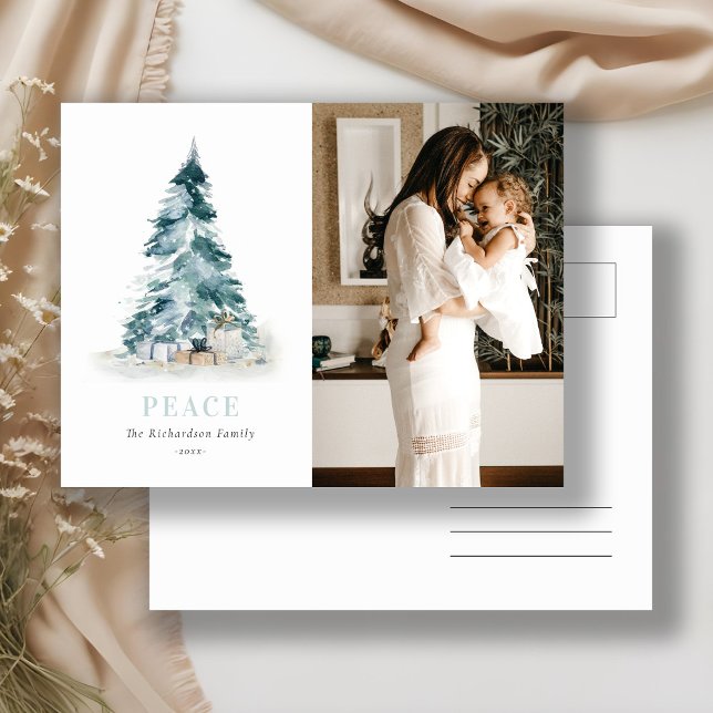 Postal Festiva Paz acuarela Pine Christmas Tree Gift Photo (Subido por el creador)