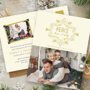 Postal Festiva Paz Amor Alegría Oro Vintage Decoración Foliage Fo