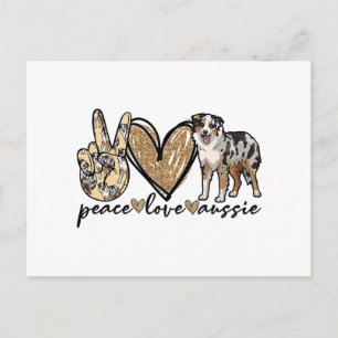 Postal Festiva Paz, Amor, Aussie, Perro Pastor Australiano, Masco