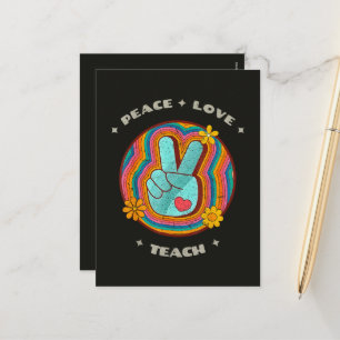 Postal Festiva Paz Amor Enseñanza Vintage Retro 70s Hippie
