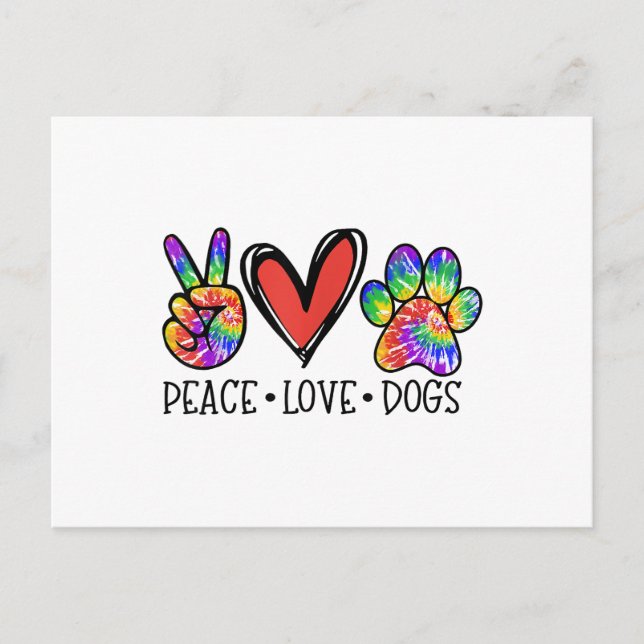 Postal Festiva Paz Amor Perros Paws Tie Dye Rescate Animal Arcoir (Anverso)