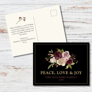 Postal Festiva Paz Amor y Alegría Invierno Bouquet Negro