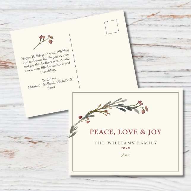 Postal Festiva Paz, amor y alegría, vegetación de las Berries Roj (Subido por el creador)