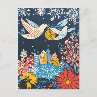 Postal Festiva Paz en la Tierra, pájaros festivos naturaleza enca