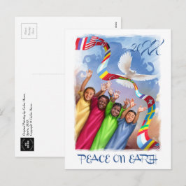 Postal Festiva Paz en la Tierra. Personalizado infantil multicult