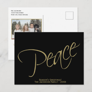 Postal Festiva Paz. Negro y dorado Elegante Minimal Foto