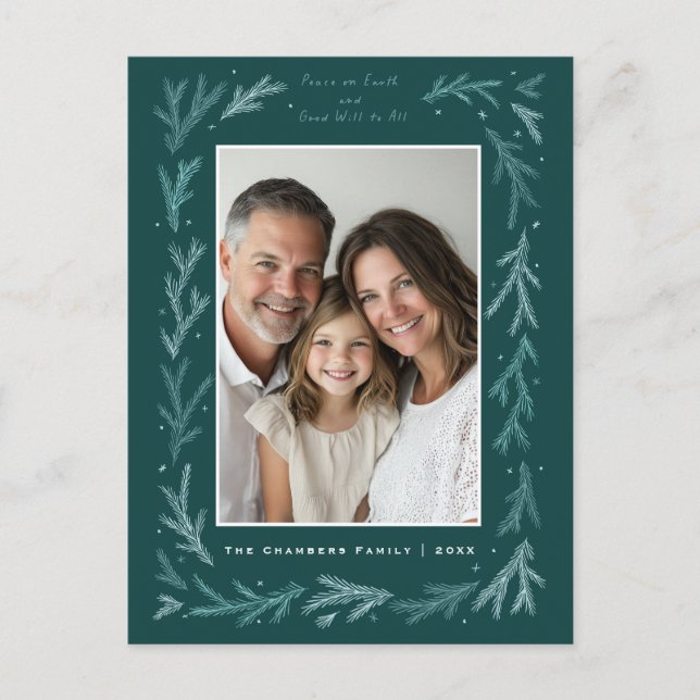 Postal Festiva Paz verde azulada y blanca en la Tierra y buena vo (Anverso)