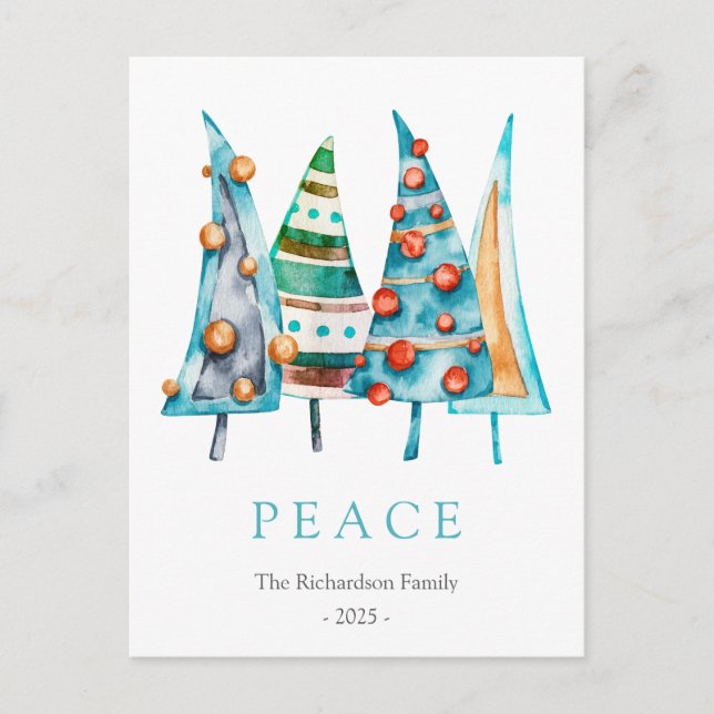 Postal Festiva Peace Baby Doodle Pine Christmas Tree Regalos (Anverso)