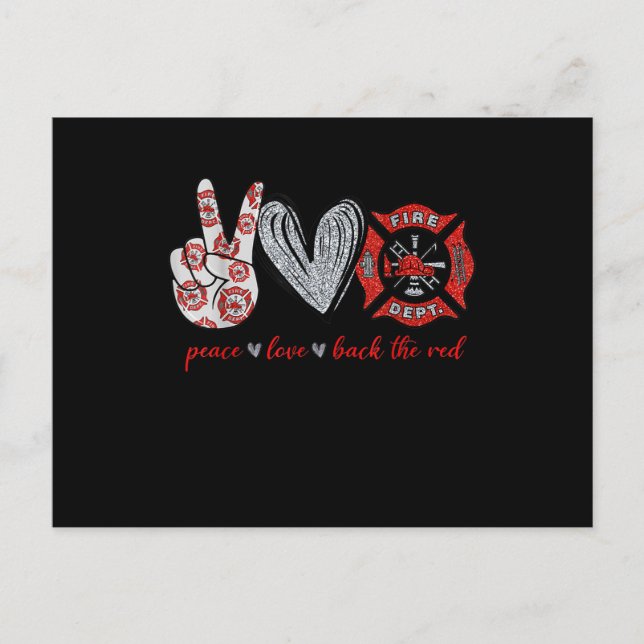 Postal Festiva Peace Love Back Red | Gracioso regalo de amante de (Anverso)