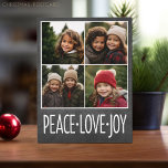 Postal Festiva Peace Love Joy Chalkboard 4 Collage de fotos<br><div class="desc">Utilice imágenes de 4 cuadrados o instagram para hacer un recuerdo único y moderno de la Navidad de los Cerezos. Si necesita mover algo,  haga clic en el botón personalizar para realizar cambios.</div>