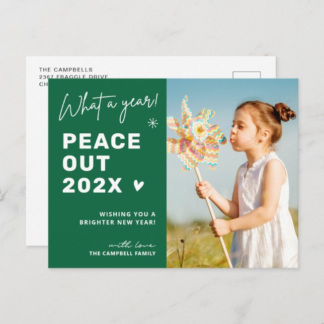 Postal Festiva Peace Out 2022 Modern Typography Script Photo (Anverso / Reverso)