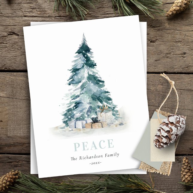 Postal Festiva Peace Snow Watercolor Pine Christmas Tree Regalos (Subido por el creador)