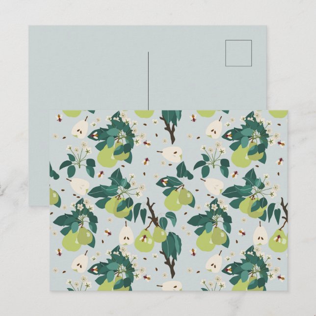 Postal Festiva Pears & Bees in a Botanical Floral Garden (Anverso / Reverso)