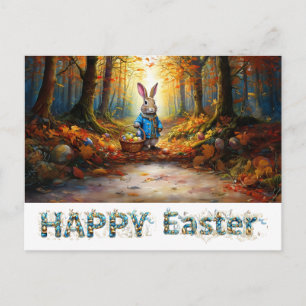 Postal Festiva Pedro el conejo de Pascua con la cesta de huevos d