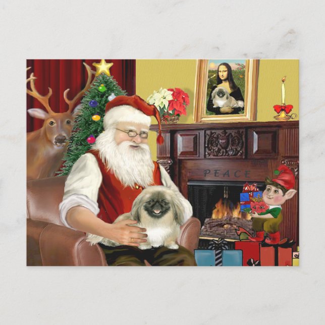 Postal Festiva Pekinés de Santa (Anverso)