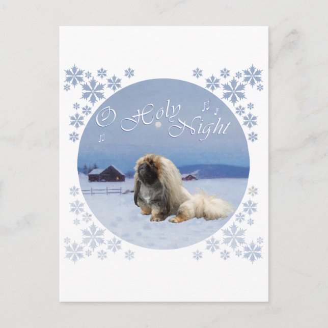 Postal Festiva Pekingese Oh Noche Santa (Anverso)