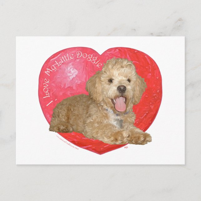 Postal Festiva Pekingese / Poodle Mix Día de San Valentín (Anverso)