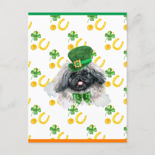 Postal Festiva Pekingese Trébol Día de San Patricio
