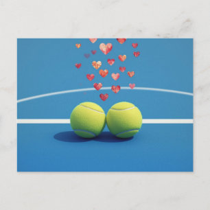 Postal Festiva Pelota de tenis con AMOR en cancha azul