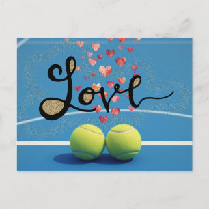 Postal Festiva Pelota de tenis con AMOR en pista azul