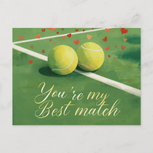 Postal Festiva Pelota de tenis con LOVE en cancha azul