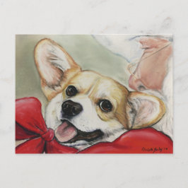 Postal Festiva Pembroke Welsh Corgi y Santa Postcard