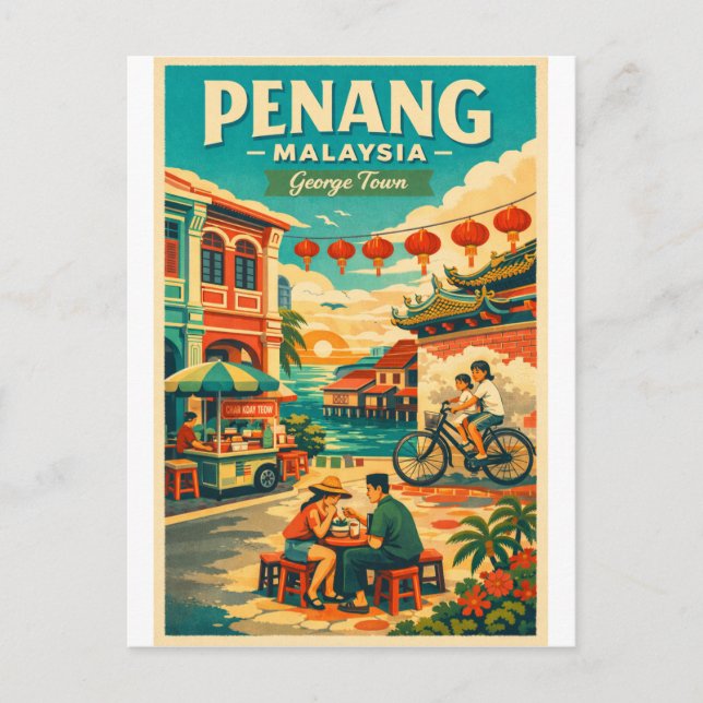 Postal Festiva  Penang, Malaysia, in a vibrant retro travel (Anverso)
