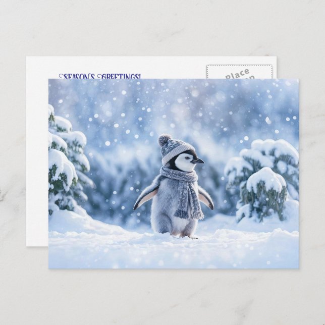 Postal Festiva Penguin and Scarf Hat Cute Christmas Holiday (Anverso / Reverso)