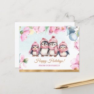 Postal Festiva Penguin Family Happy Holidays PostCard