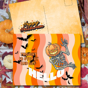Postal Festiva Pensé que pararía por el Skeleton de calabaza Hall