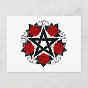 Postal Festiva Pentagram con rosas rojas