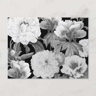 Postal Festiva Peonías en blanco y negro con flores de acuarela