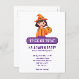 Postal Festiva Pequeña Chica de Calabaza o trata