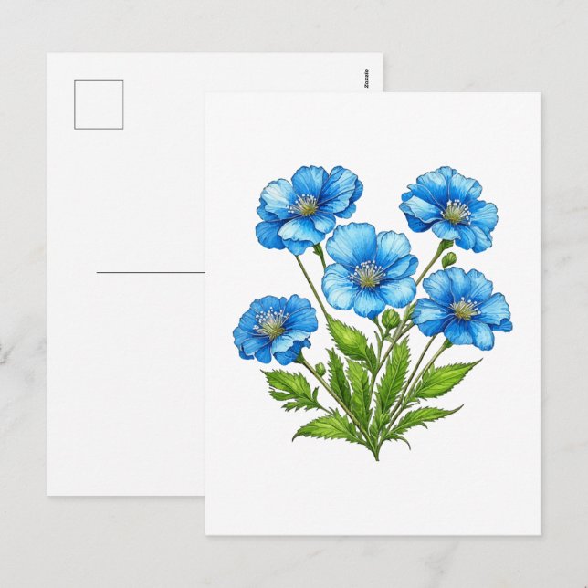 Postal Festiva Pequeñas Flores Azules (Anverso / Reverso)