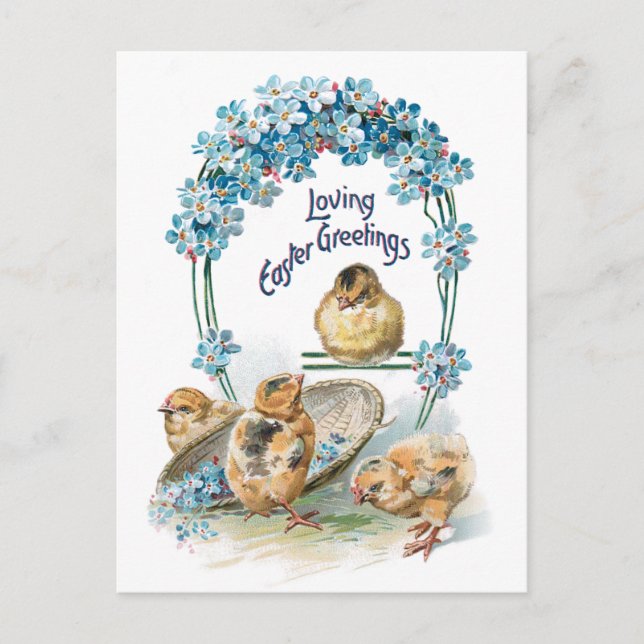 Postal Festiva Pequeñas y ventilares chichas de Pascua y azules n (Anverso)