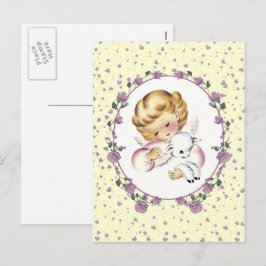Postal Festiva Pequeño ángel vintage con Pascua de Cordero